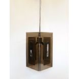 1960's Italian polished chrome and smoked glass light pendant abstract in design H: 86 W: 17 cm