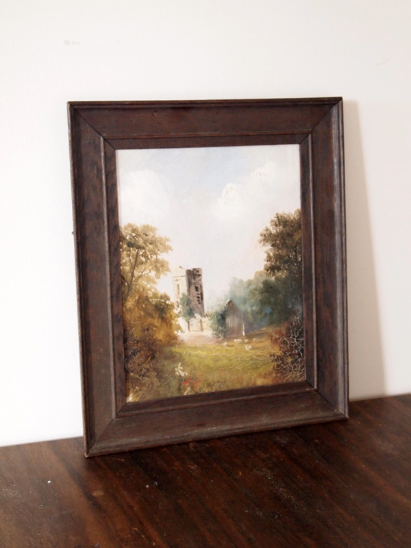 Oak framed oil painting of church and grounds 34 x 19 cm - Image 2 of 3