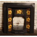 Victorian cast iron tiled insert with daffodil flower and brown background
