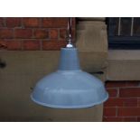 Industrial grey enamel pendant light newly rewired with polished chrome components