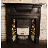 Victorian cast iron combination tiled fireplace ,