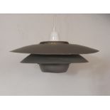 Mid Century grey steel Danish pendant light with perforated inner and tiered disks H : 16 cm