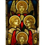 A fine stained glass panel depicting four angels 146 x 42 cm