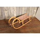Vintage beech wood sled, with curly front,