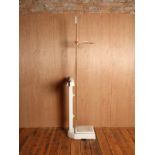 Mid Century enamel W & T Avery of Birmingham scales with height measuring stick H : 225