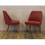 A pair of Mid Century German red patterned upholstered cocktail chair coming with beech wood legs H