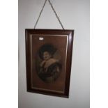 Portrait of the 'Laughing Cavalier' by Frans Hals in a stained oak frame