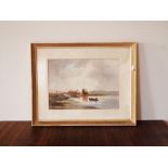 Signed Wyn Hyde framed watercolour depicticting a lake and boat H : 24 cm L: 34 cm