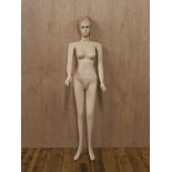 Mid Century fibreglass female mannequin with fair hair H : 18 W : 40 cm