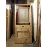 Victorian pine vestibule door with multi-colour glass,