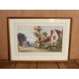 Late 20thC watercolour painting of a rural semi-detached cottages signed by 'A. Lorris'.