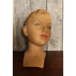 1950's Italian plaster millinery head of a young male with blonde hair and a tilted head