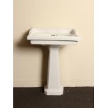 Victorian style porcelain wash basin and pedestal with silver plug H: 90 W: 63 cm