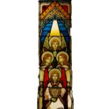 A fine stained glass panel depicting four angels 150 x 42 cm