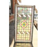 Victorian stained glass window with central flower and diamond design H: 186 W: 92 cm