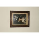 An antique print of a well dressed Victorian female wearing a grand hat in an oak frame 46 x 38 cm