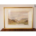 David OPM Harrison framed watercolour picture of purple hills H: 34 L : 52 cm