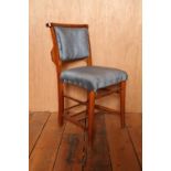 Victorian stained beech frame and blue velvet chapel chair with silver studded edging H : 82 W : 42