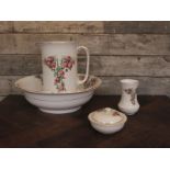 Victorian porcelain wash set with floral rose hand painted design