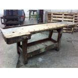 Mid 20thC pine workbench from Germany coming with 2 original vice attachments H : 87 cm L : 202 cm