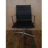Mid Century Eames style leather and steel frame swivel office chair H : 42 W : 60 cm