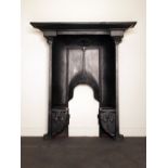 An unusual Art Nouveau cast iron combination fireplace H 128 W: 113 cm