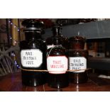 Set of 4 mid century glass Polish apothecary bottles with handwritten labels,