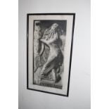 Antique style religious print of stone women in a contemporary slim black frame