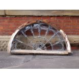 Victorian pine framed decorative leaded glass fanlight 81 x 153 cm