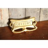 Victorian brass letterbox with embossed 'Letters' and clapper 8 x 19 cm
