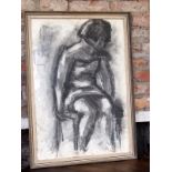Mid 20thC framed charcoal still life of a female figure H : 84 W : 60 cm