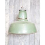 Industrial enamel light coming in green with original components H: 38 W: 34 cm