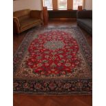 Antique Middle Eastern rug with 4 border design and red and blue colourway 335 x 202 cm