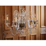 Antique six branch glass chandelier with glass bead drops H: 46 cm