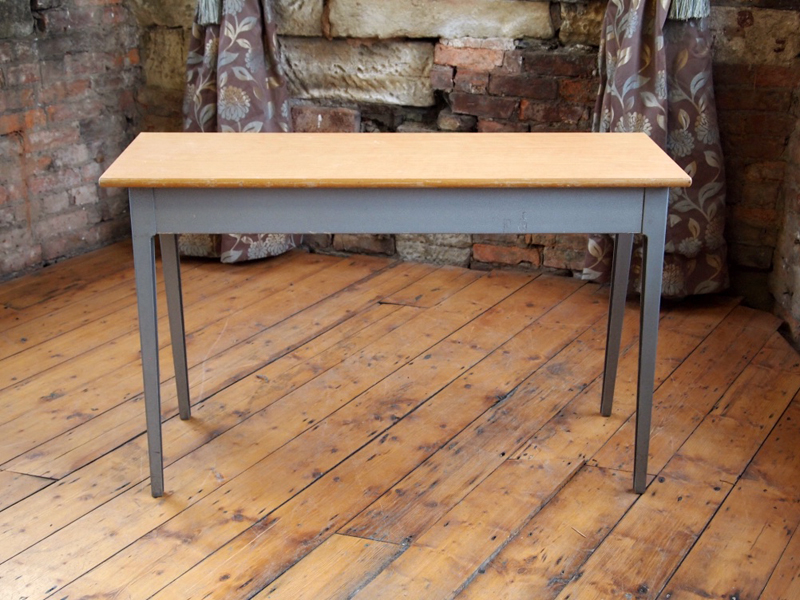 Mid Century veneer wood top and steel frame slim James Leonard Table H : 75 L : 119 W : 40 cm
