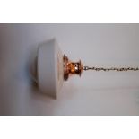 Vintage opaline pendant light with polished copper gallery and brass hook and chain detail H : 38