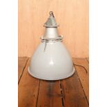 Industrial enamel and brushed steel pendant rewired with chrome fittings H: 60 cm