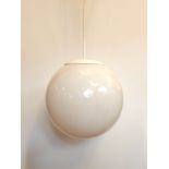 Mid Century plastic opaque sphere globe pendant offering a gentle glow when illuminated H : 104 cm