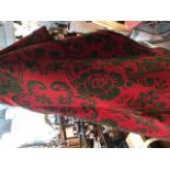 Late 20thC Hungarian bed blanket in a red and green floral pattern 200 x 150 cm
