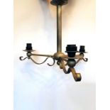 Edwardian style wrought steel 3 arm chandelier in a distressed gold finish H: 43 cm