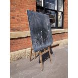Mid Century oak easel stand with large chalk board.