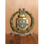 Victorian Animo Et Fide plaster heraldic coats of arms signifying Stockport,