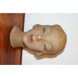 Mid Century Italian plaster millinery head of a blonde female with centre parting