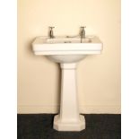 Art Deco style porcelain sink and pedestal coming with chrome taps and plug fixture H: 85 W: 62 cm