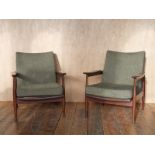 Mid Century teak Guy Rogers arm chair with green tweed upholstery H : 75 cm W: 69 cm (2 items)