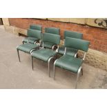 Six Circa 1959 James Leonard for Esavian metal and green vinyl stacking chairs