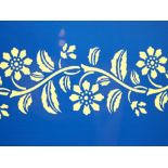 Victorian style thin blue flash glass with dainty floral etched design L: 134 W: 12 cm (2 items)