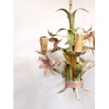 Victorian wrought steel 3 arm chandelier depicting a bunch of lillies H : 63 W : 34 cm