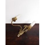 Victorian brass wall mounted light with 2 candlestick holders on floral arms H: 23 W: 10 cm