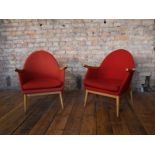 Mid Century armchairs with oval backrest,